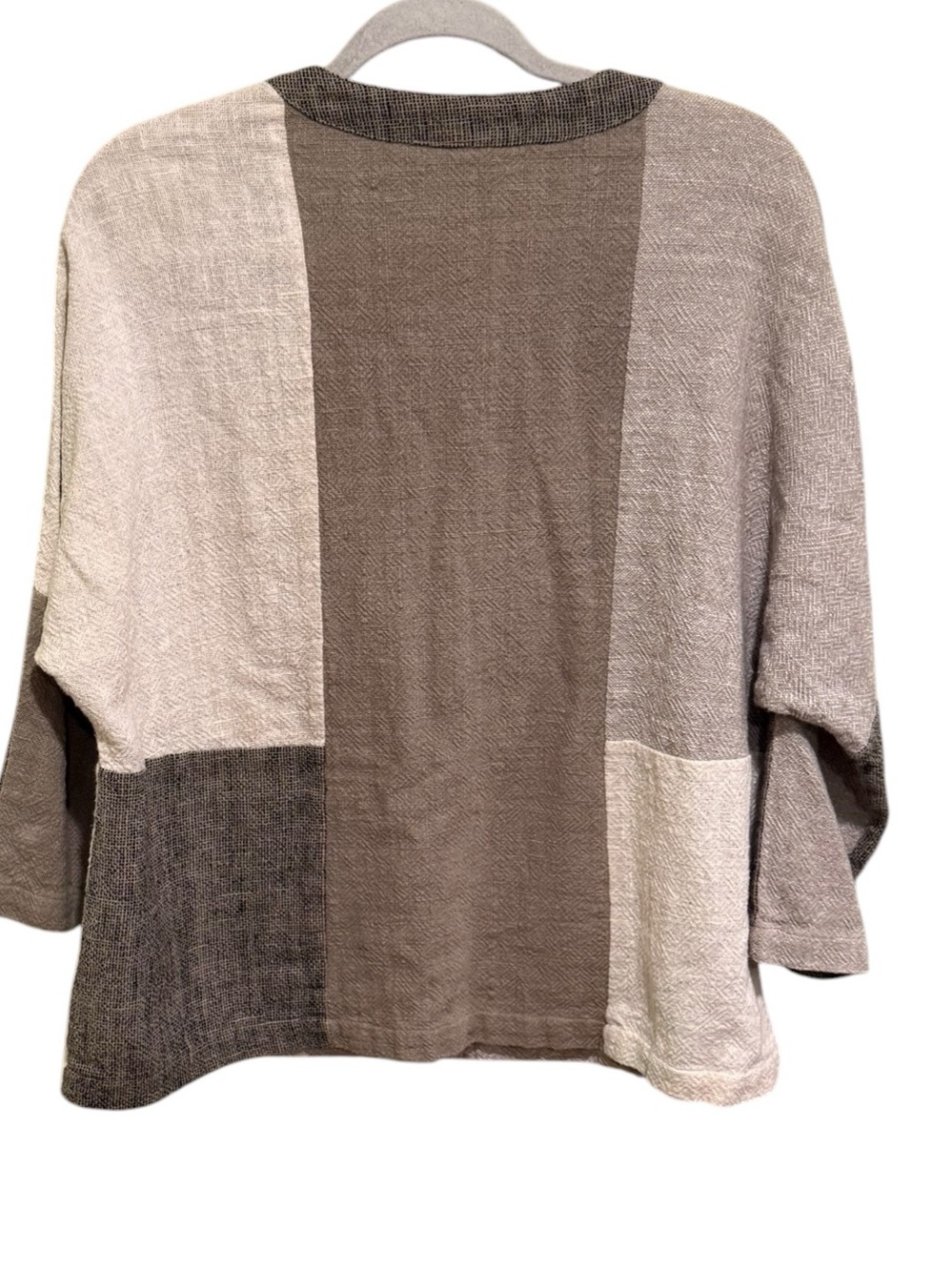 Sango Neutral Patchwork 100% Cotton Button-Front Blazer in Beige and Taupe - Picture 3 of 3
